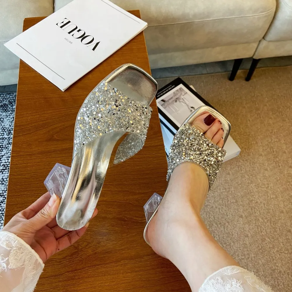 Rhinestone Open Toe Block Heel Sandals, image 3