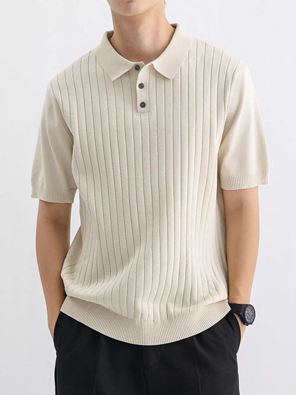 Men's Plus Size Ribbed Knit Slim Fit Polo, image 3