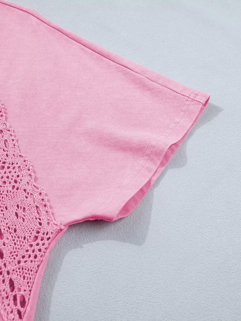 Raw Cut Notched Neck Lace Patchwork Detail Mineral Wash Tee, image 8