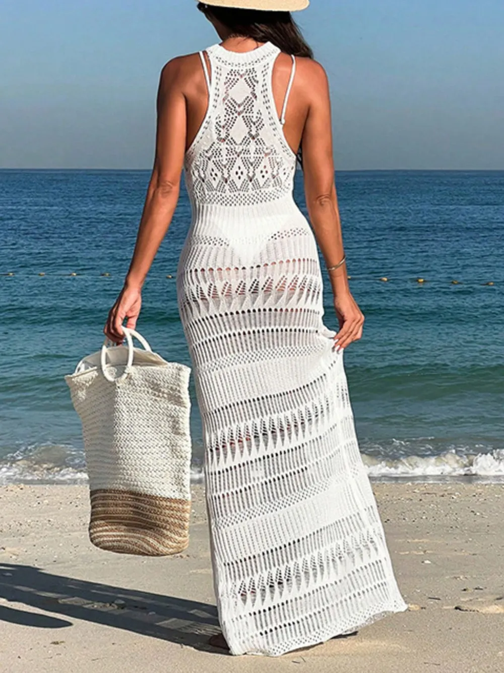 Crochet Sleeveless Split Cover-Up Maxi Dress, image 5