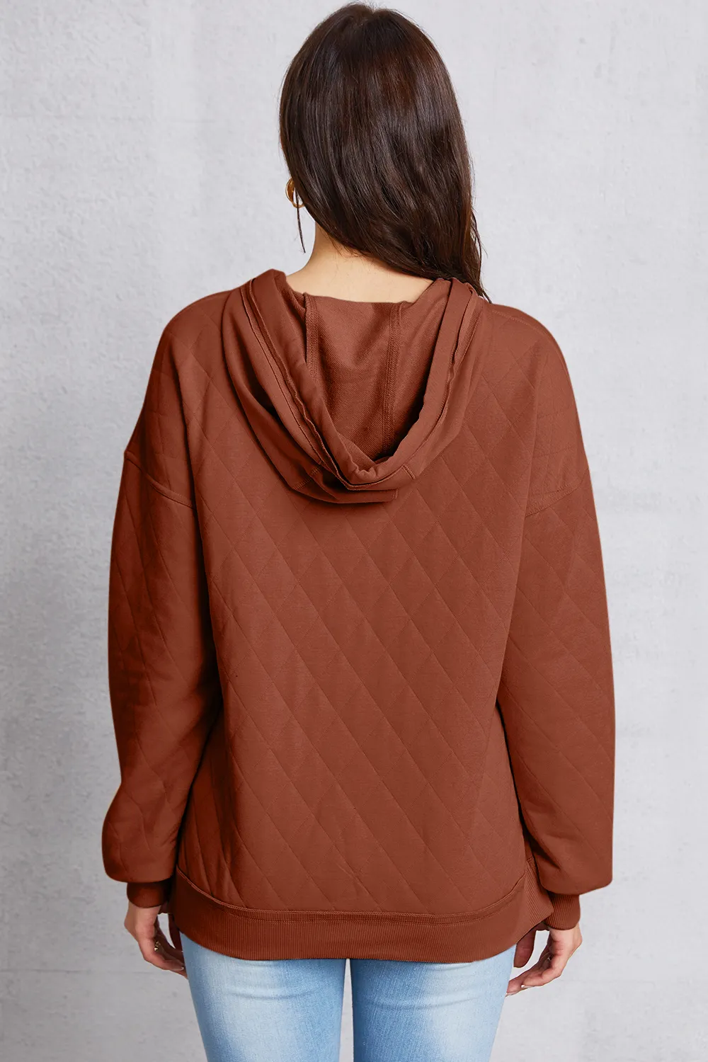 Drawstring Kangaroo Pocket Dropped Shoulder Hoodie, image 11