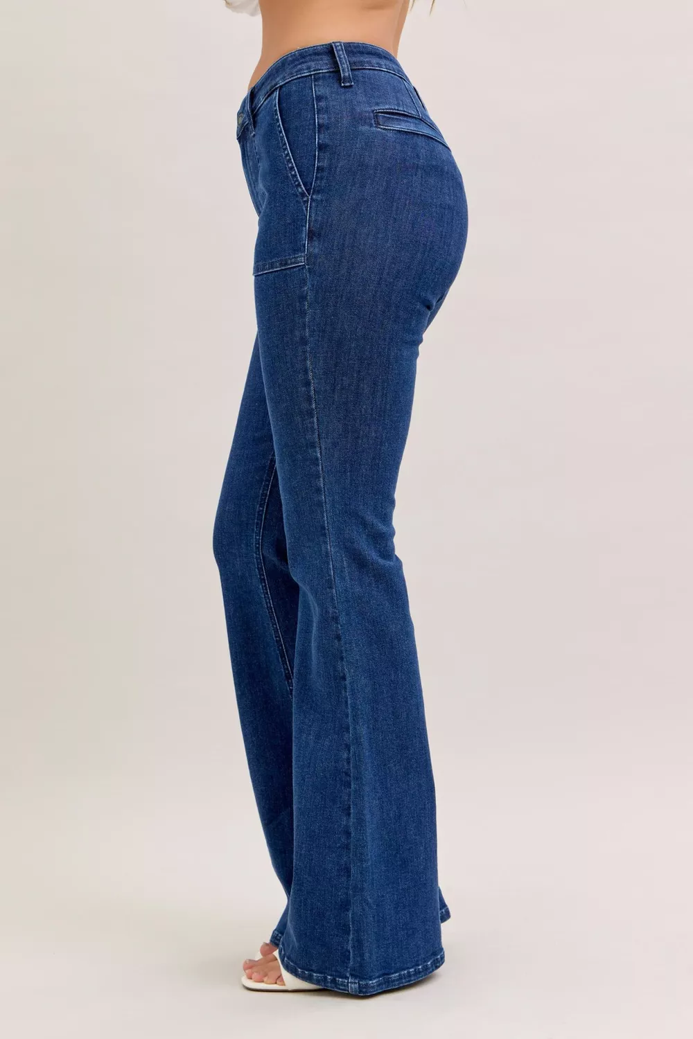 High Waist Flare Jeans with Front Patch Pockets, image 6