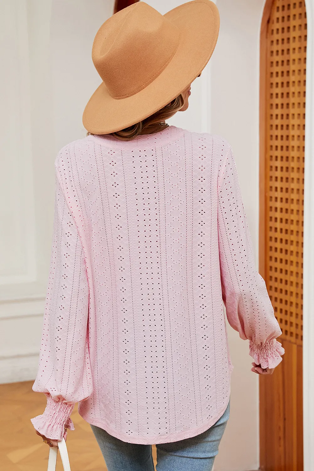 Eyelet Notched Long Sleeve T-Shirt, image 13