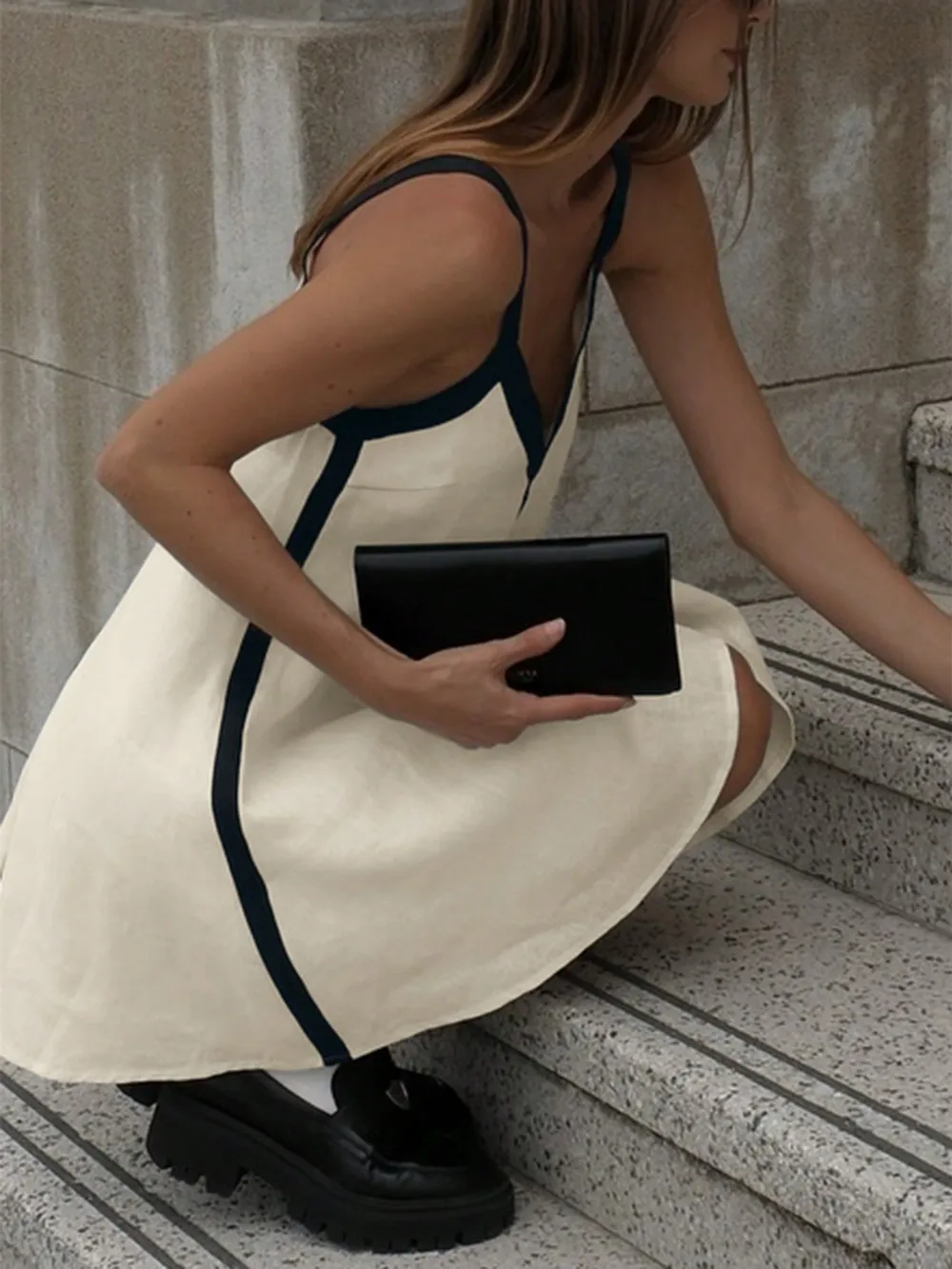 Contrast Trim V-Neck Mini Cami Dress, image 4