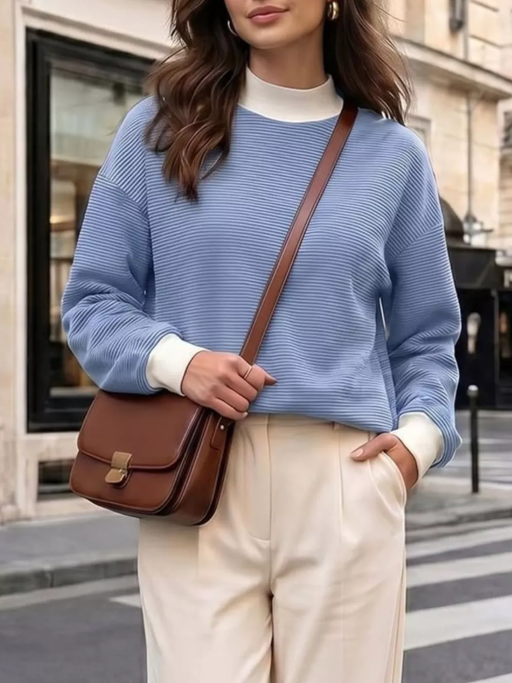 Casual Mock Neck Striped Long Sleeve T-Shirt, image 8
