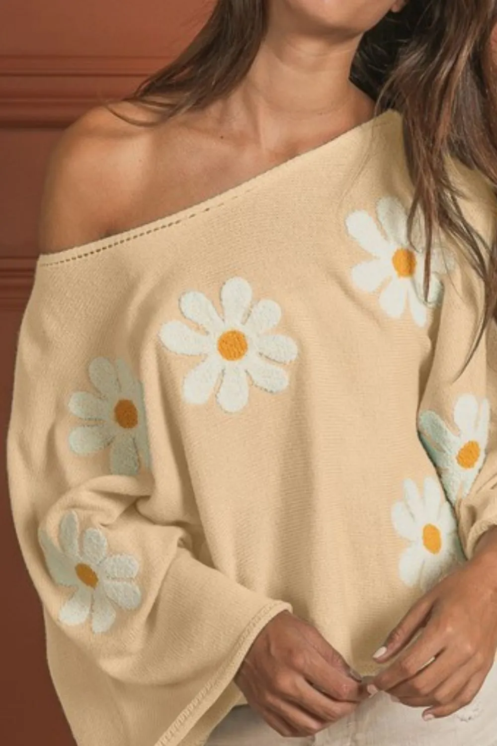 Flower Embroidery Loose Fit Knit Top, image 2