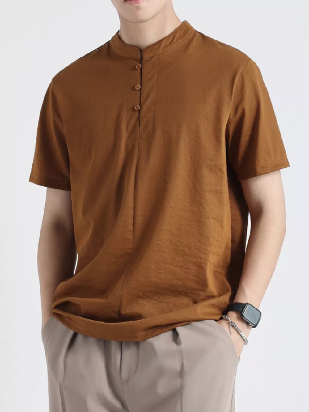 Men's Plus Size Button Detail Short Sleeve Top, image 2