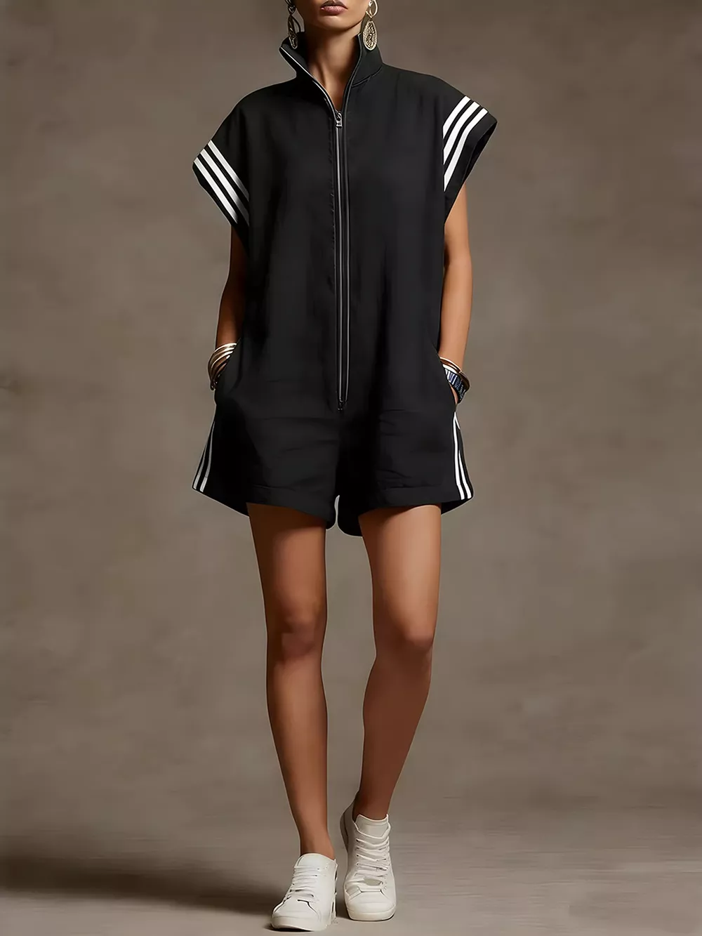 Striped Zip Front Romper, image 4