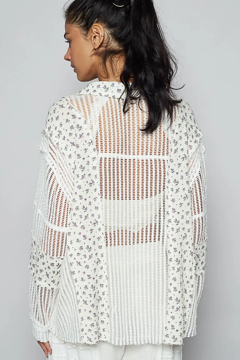 Floral Crochet Patchwork Long Sleeve Shirt, image 4