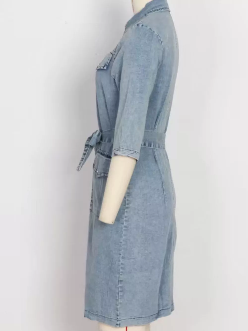 Zipper Front Short Sleeve Denim Dress, image 14