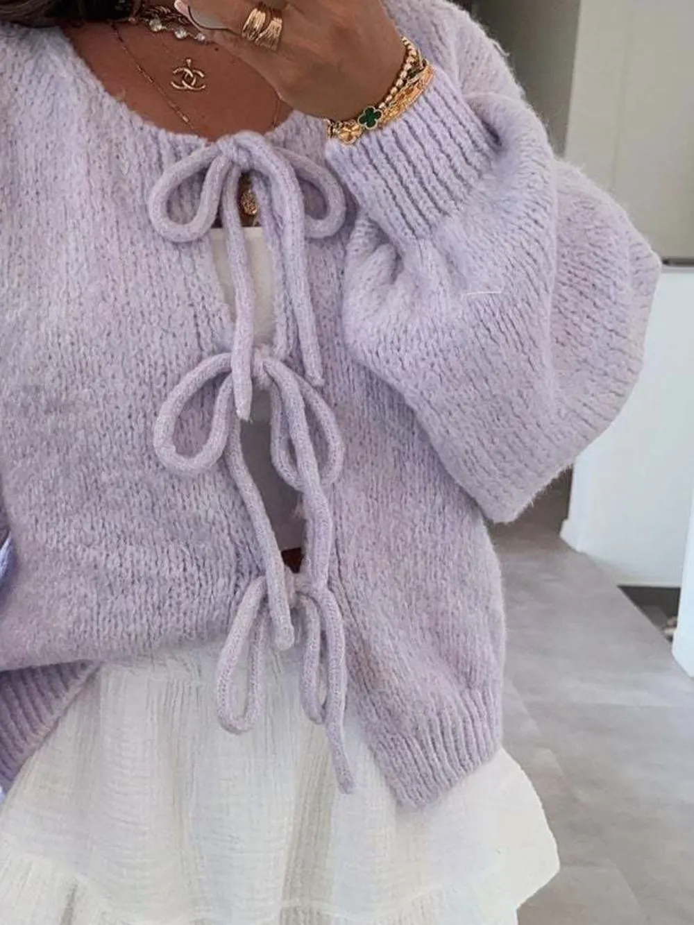 Cozy Bow-Tie Front Knit Cardigan, image 28
