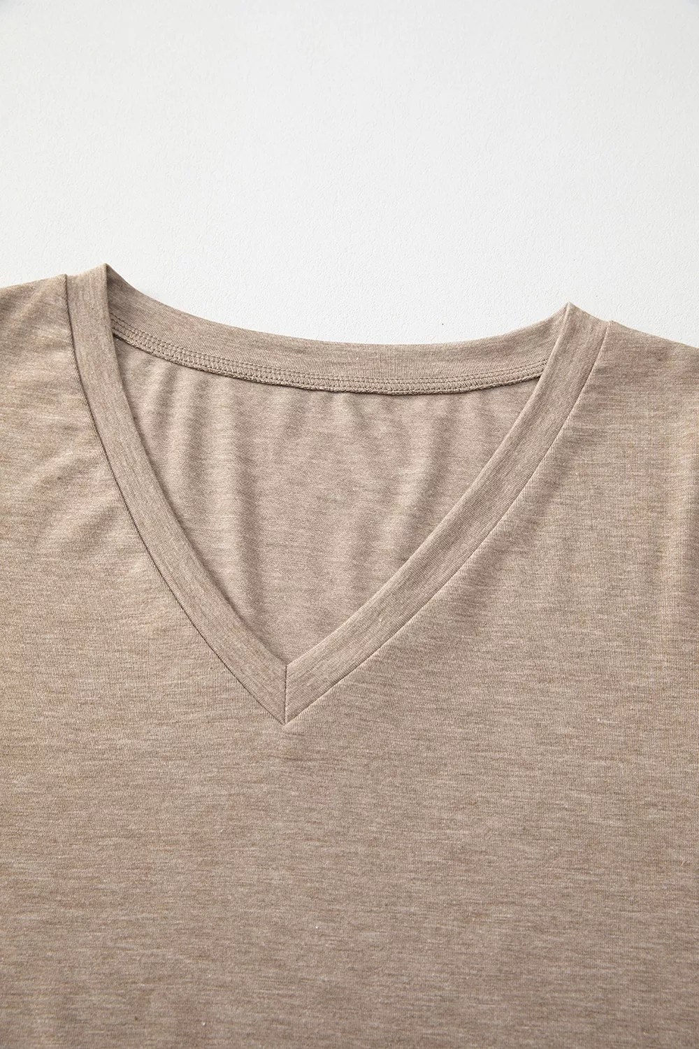 Solid Color V Neck Long Sleeve Stretchy Top, image 9