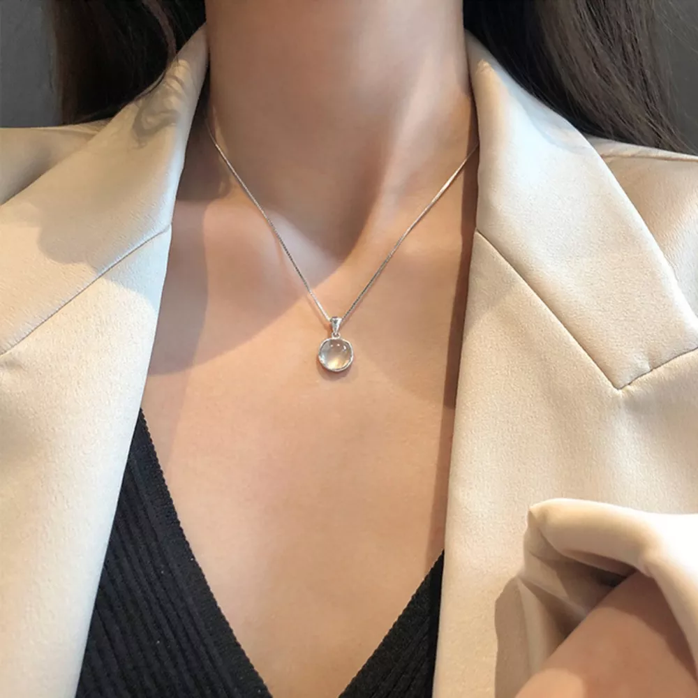 925 Sterling Silver Cat's Eye Stone Pendant Necklace, image 5