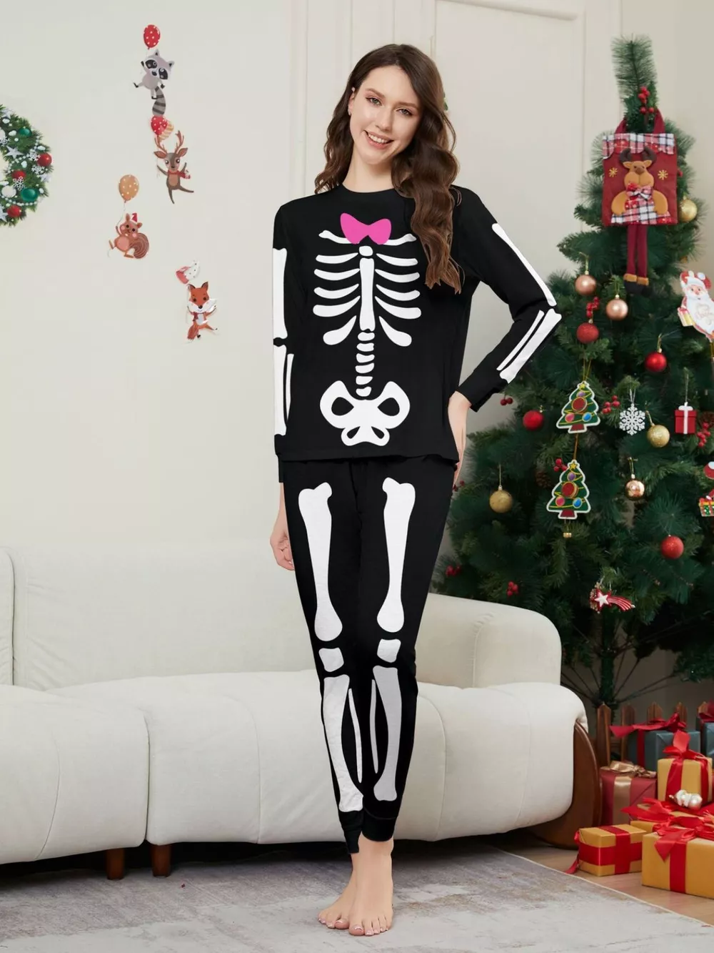 Full Size Matching Family Skeleton Pajama Set Plus Size, image 3