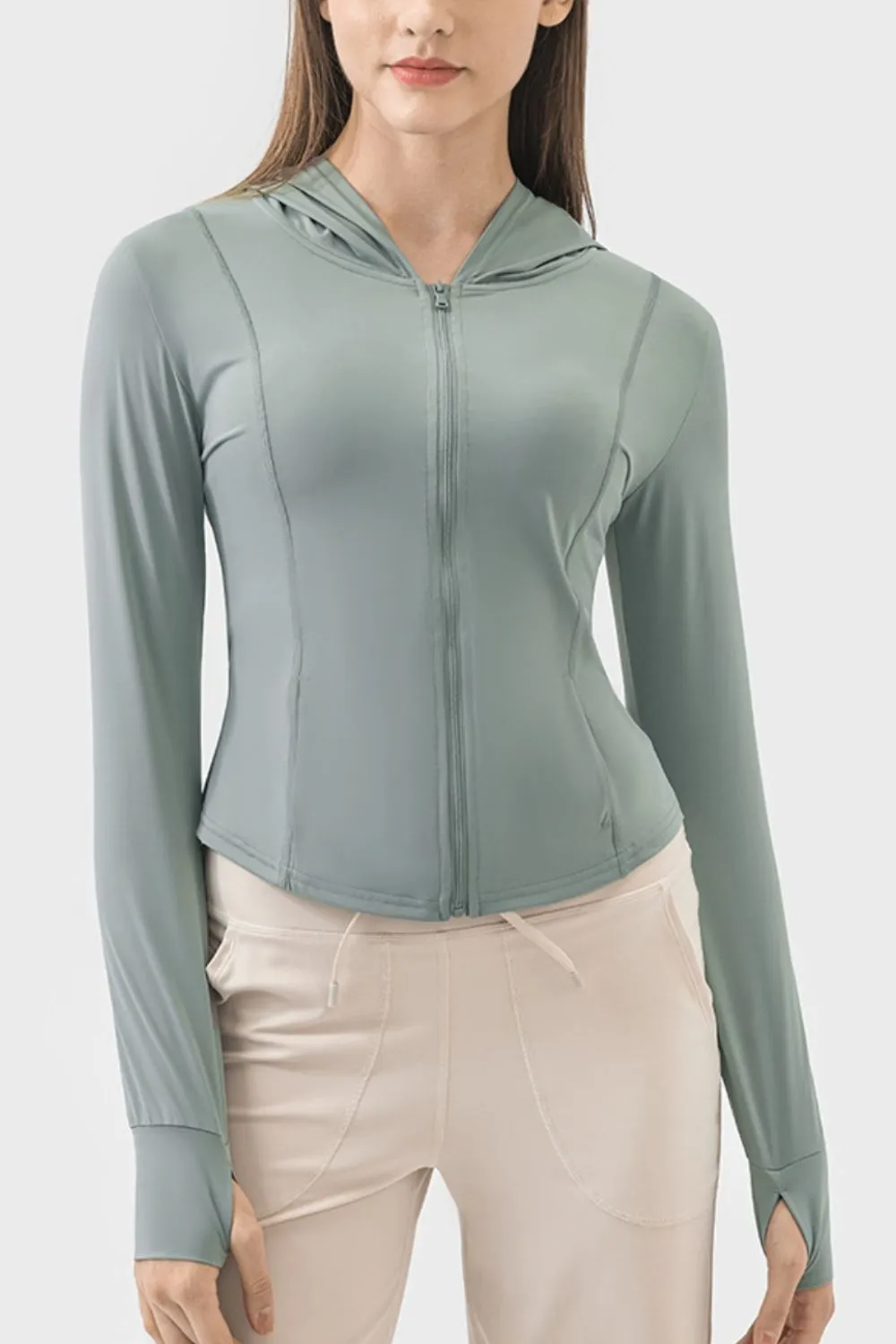 Pocketed Zip Up Hooded Long Sleeve Active Outerwear, image 14