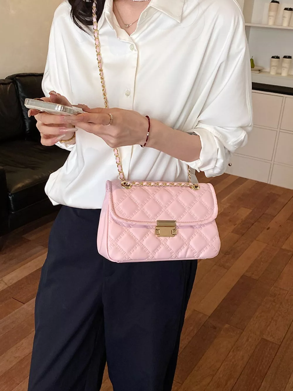 Quilted Chain Crossbody Bag, image 10