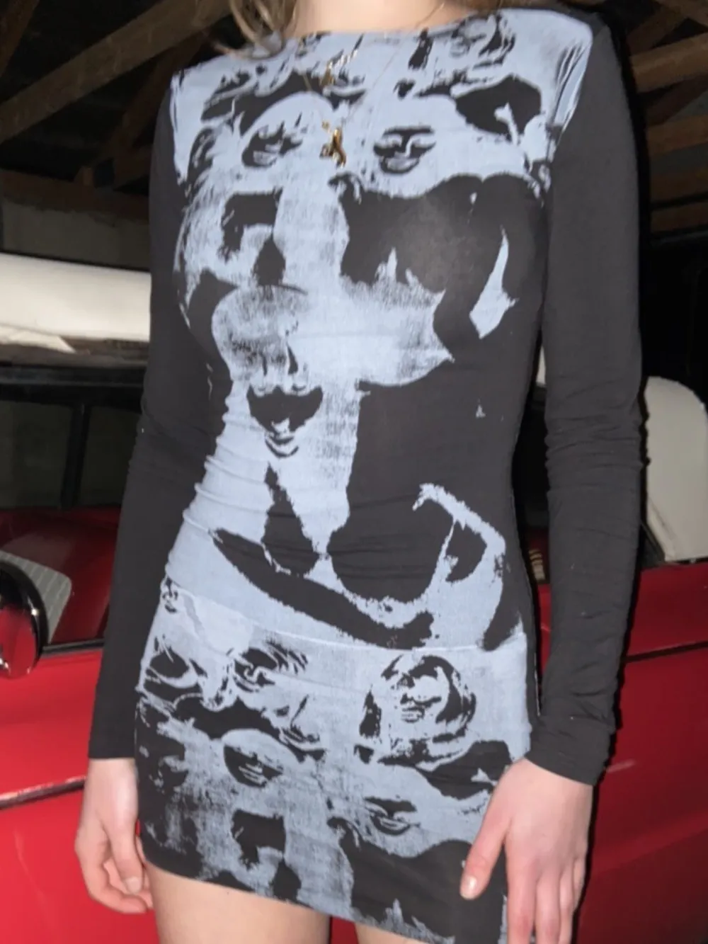 Printed Round Neck Long Sleeve Mini Dress, image 3