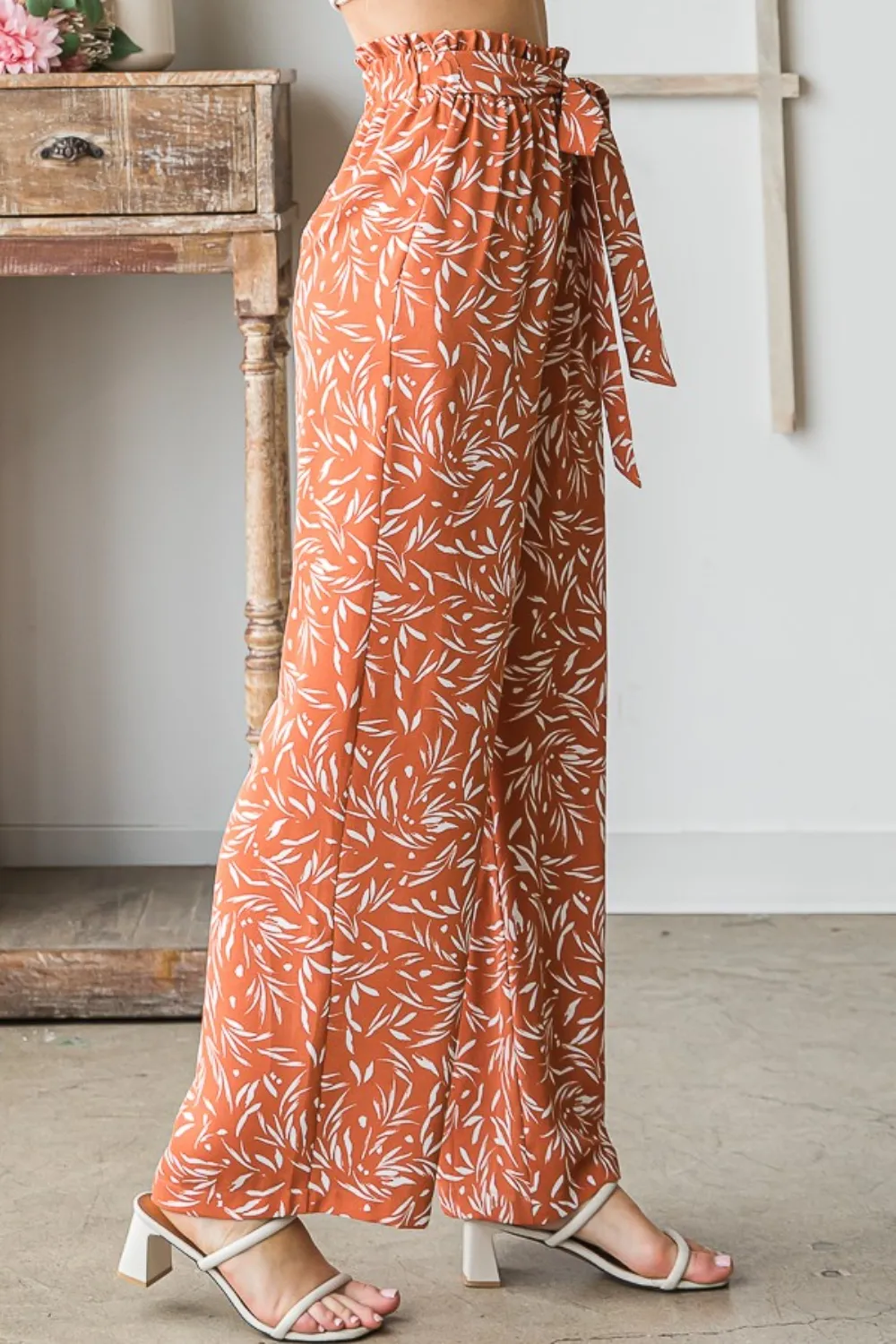 Full Size Printed Tied Straight Casual Pants, image 3