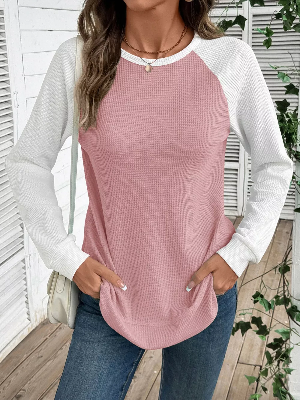 Waffle Knit Raglan Sleeve T-Shirt, image 18