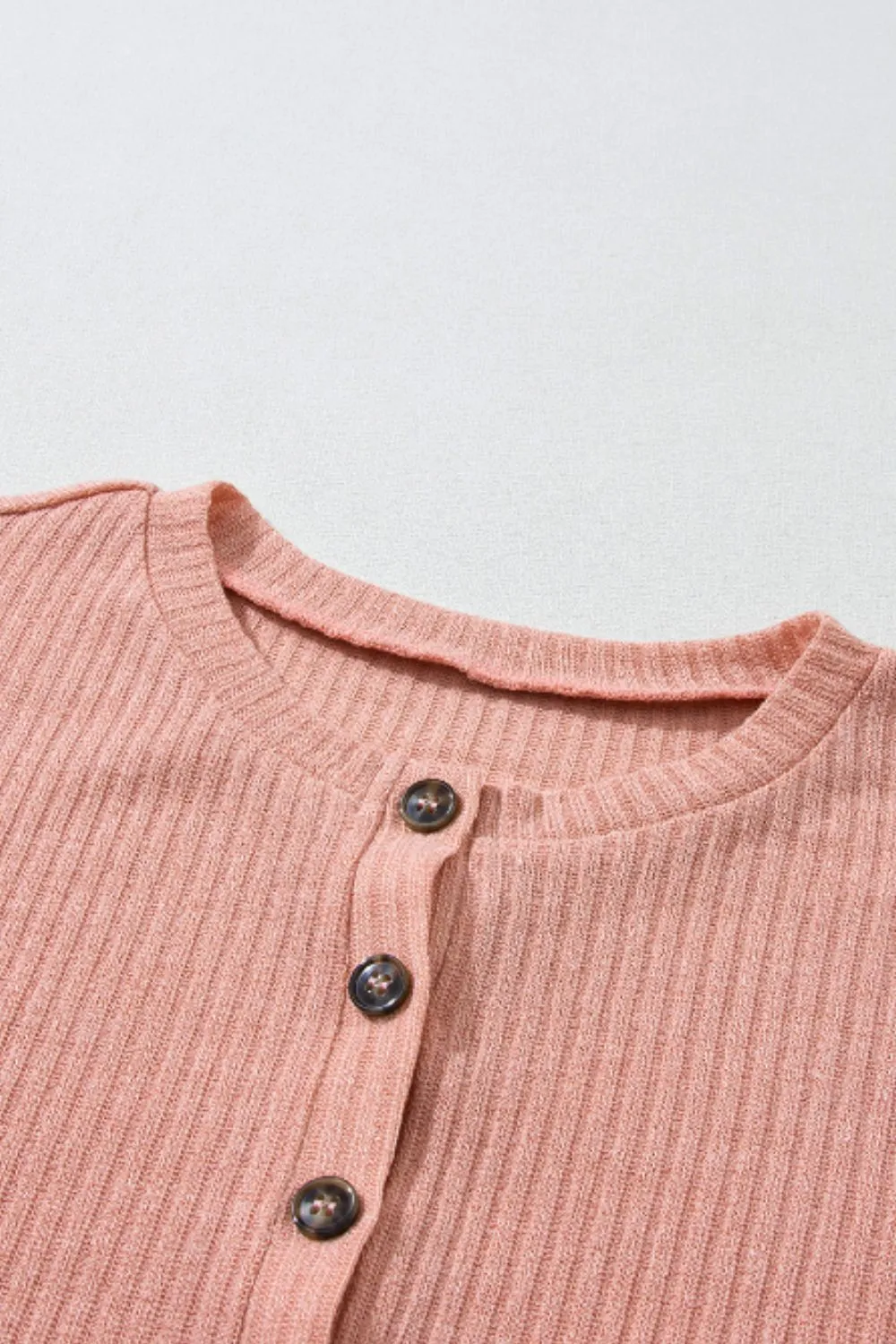 Quarter Button Round Neck Dropped Shoulder Knit Top, image 13