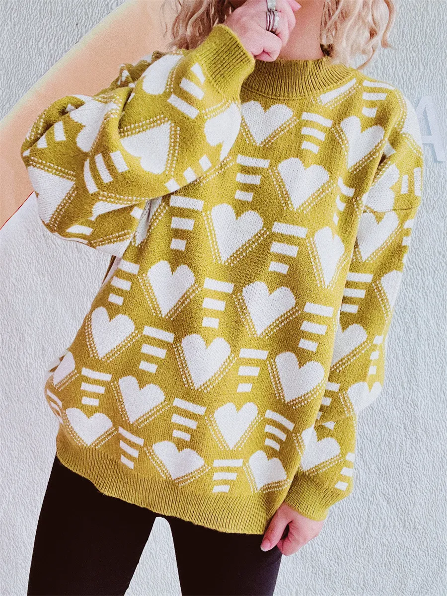 Heart Contrast Long Sleeve Dropped Shoulder Sweater, image 16