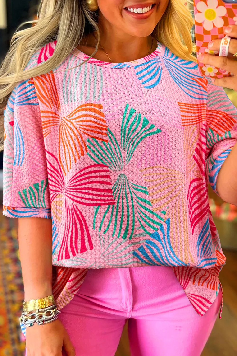 Printed Waffle Knit Oversized T-Shirt, image 6
