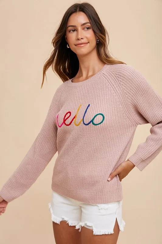 HELLO Embroidered Raglan Sleeve Sweater, image 3