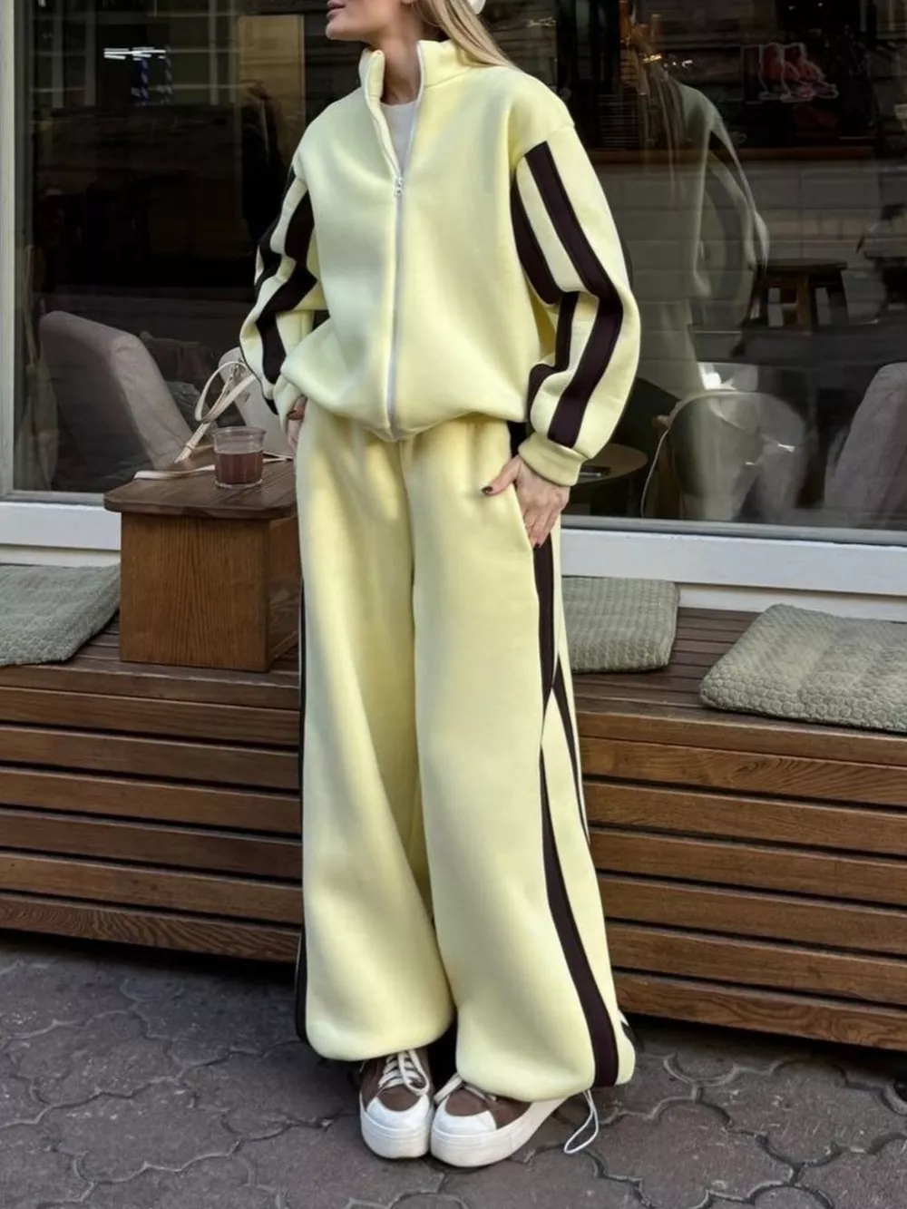 Contrast Striped Zip Up Top and Pants Set, image 19