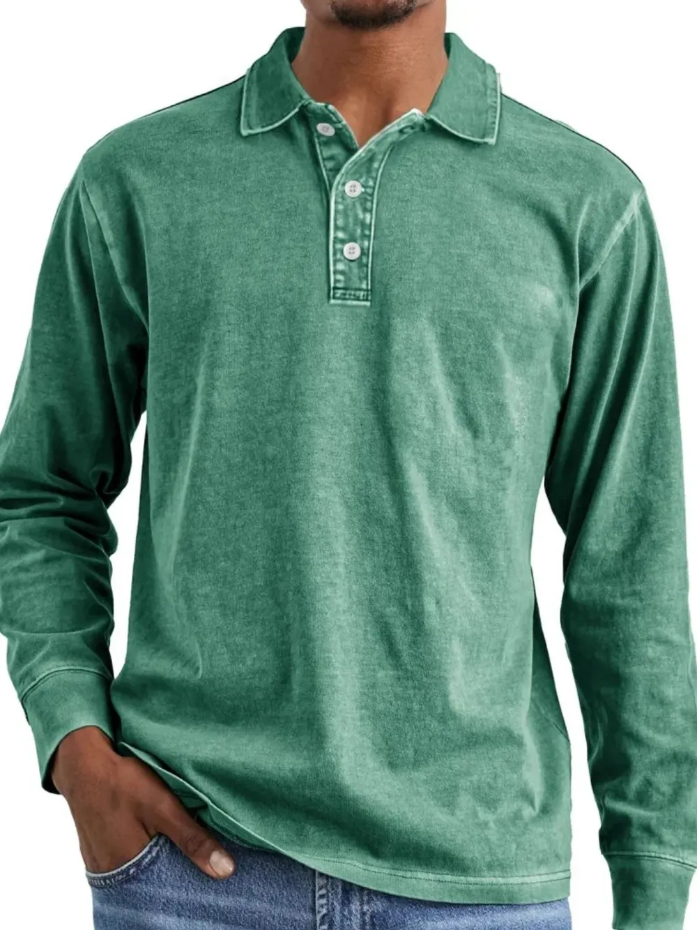 Men's Full Size Collared Neck Long Sleeve Polo Plus Size, image 6