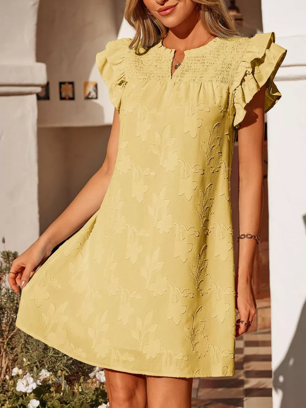 Floral Embossed Ruffle Sleeve Mini Dress, image 28
