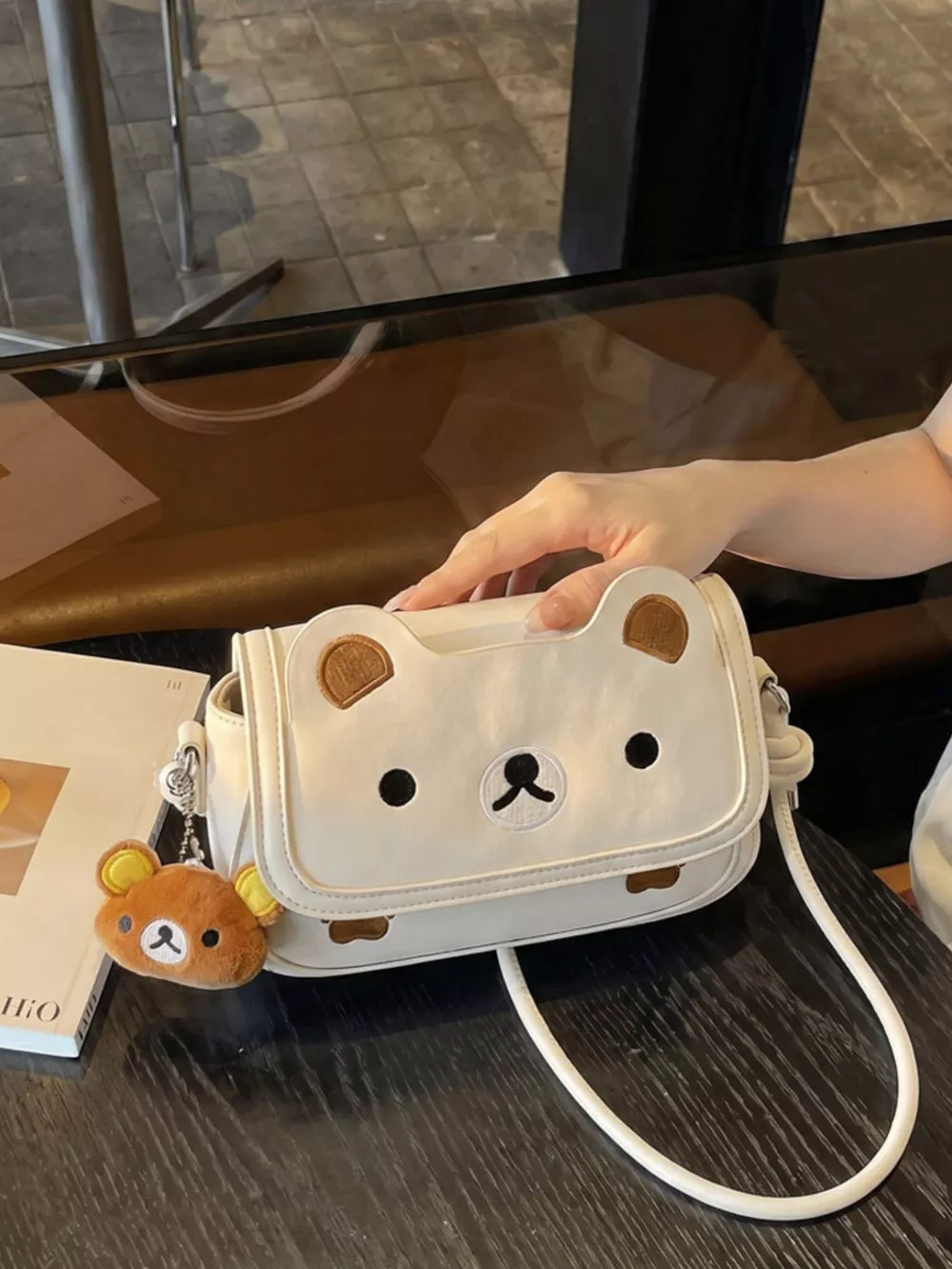 Cartoon Bear Crossbody Bag with Plush Bear Charm, image 7