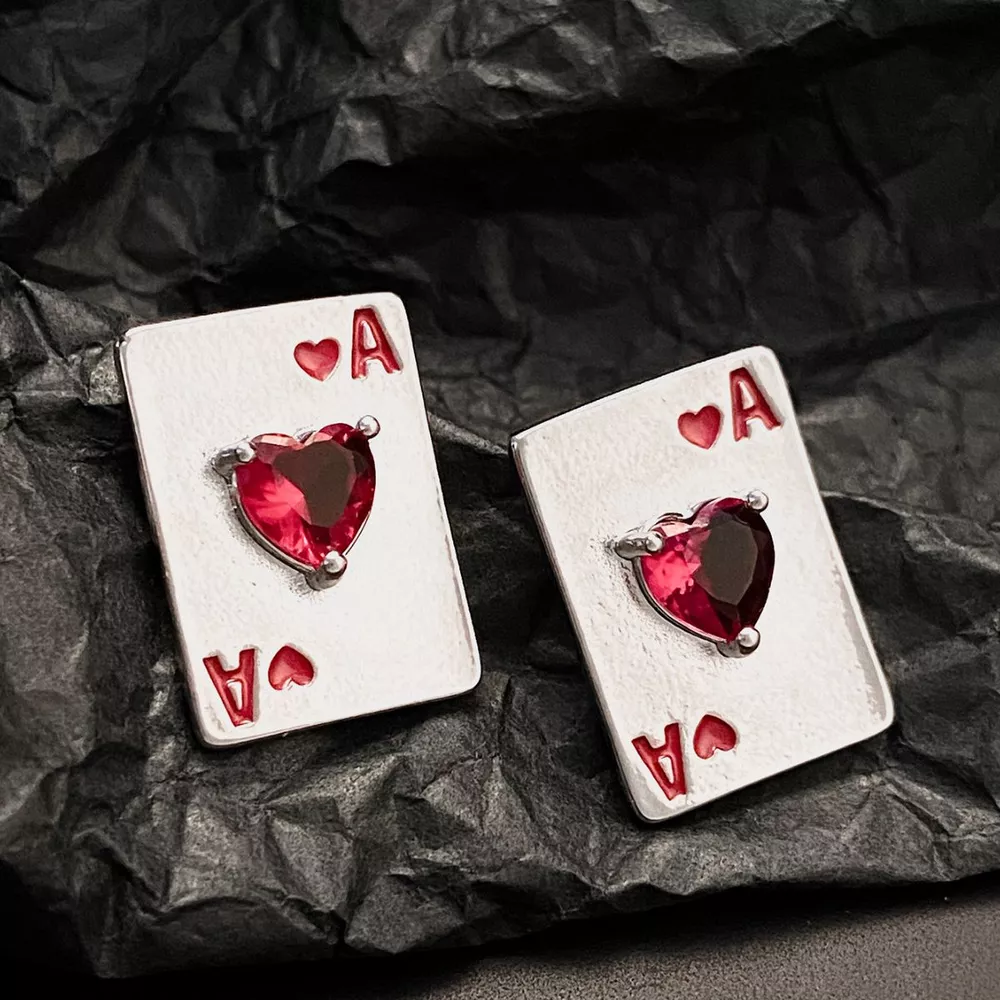 Poker Card Ace of Hearts Stud Earrings, image 5