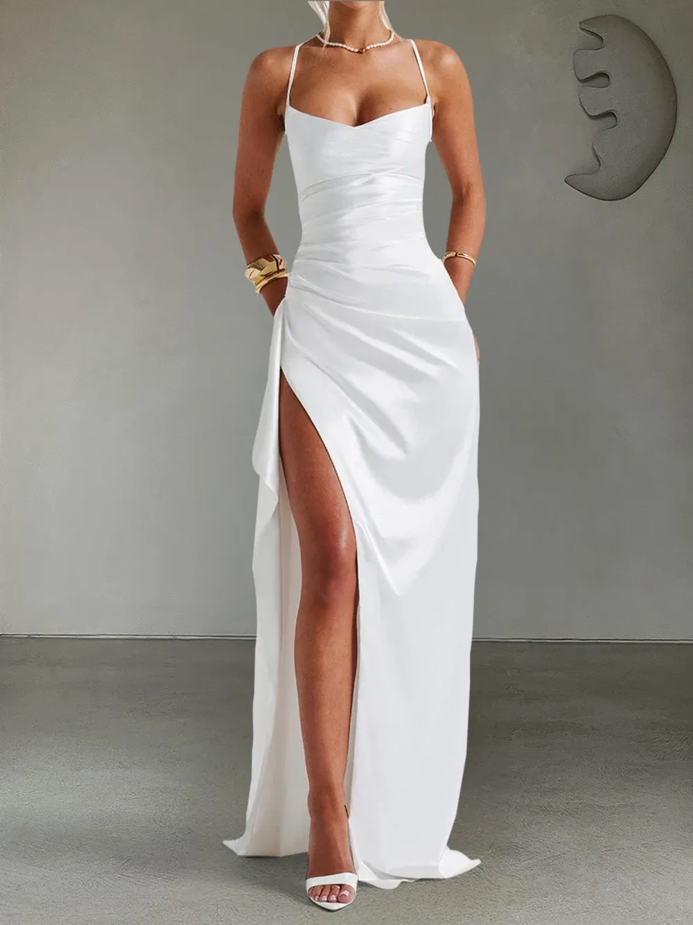 Slit Crisscross Back Maxi Cami Dress