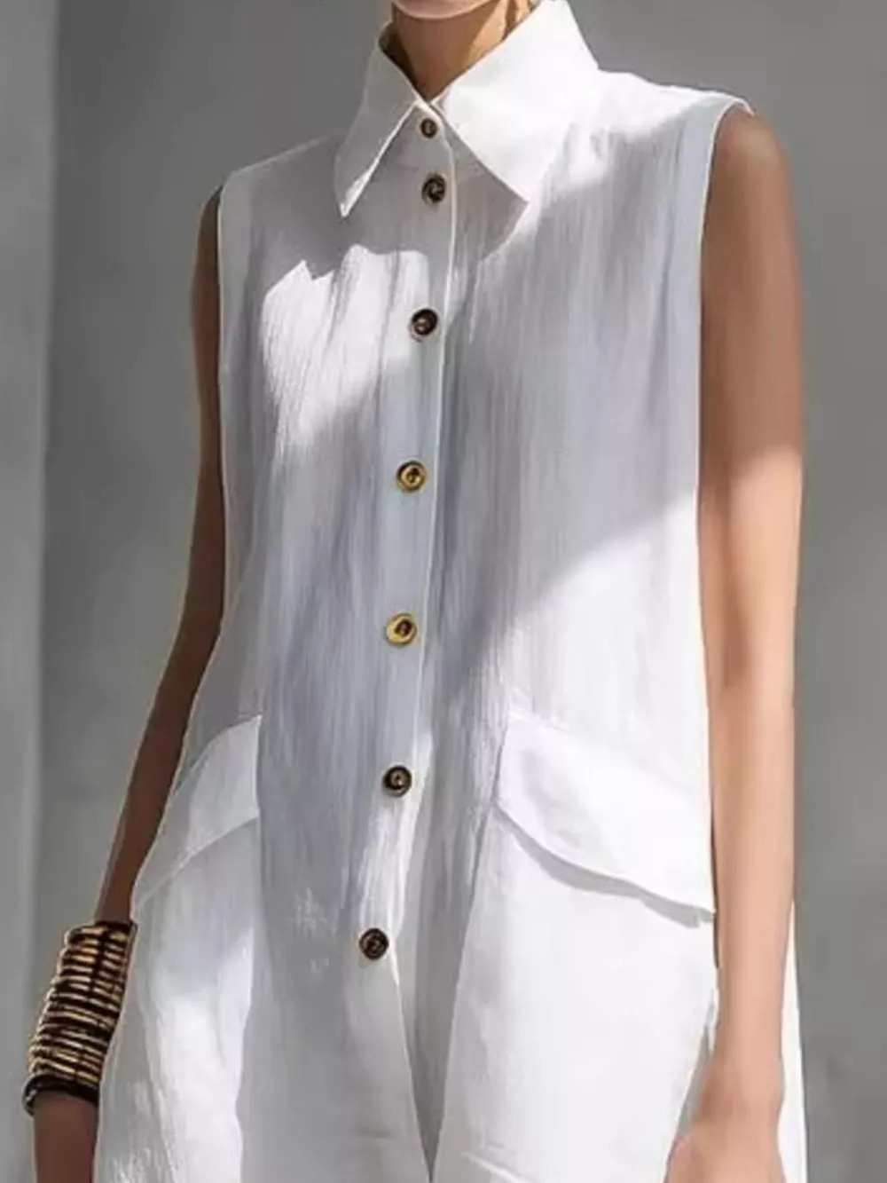 Full Size Button Front Sleeveless Dress Plus Size, image 3