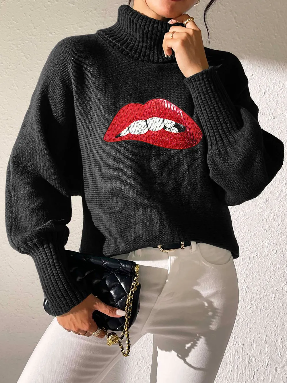 Lip Turtleneck Long Sleeve Sweater, image 12