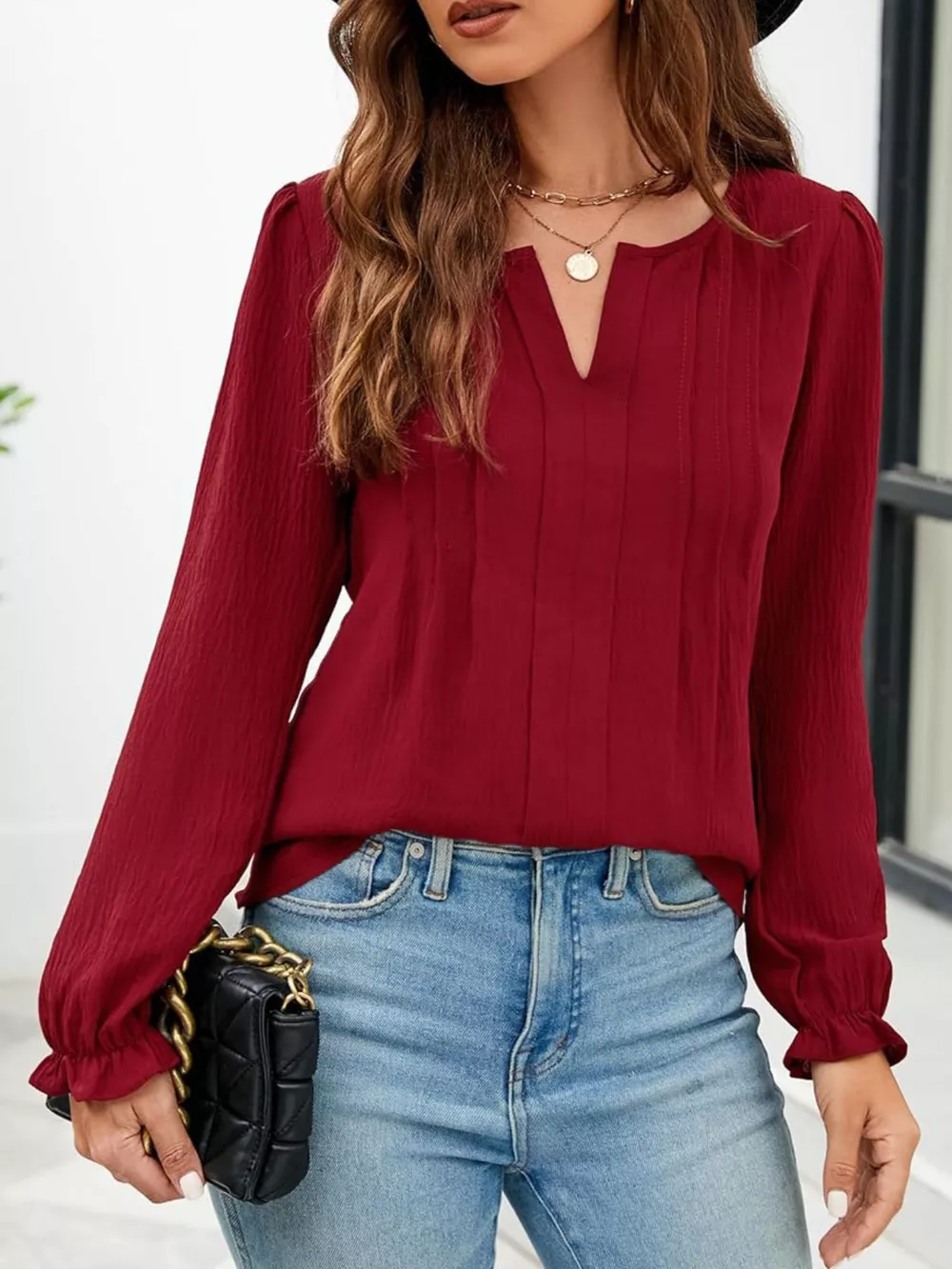 Notched Ruffle Cuff Blouse, image 3