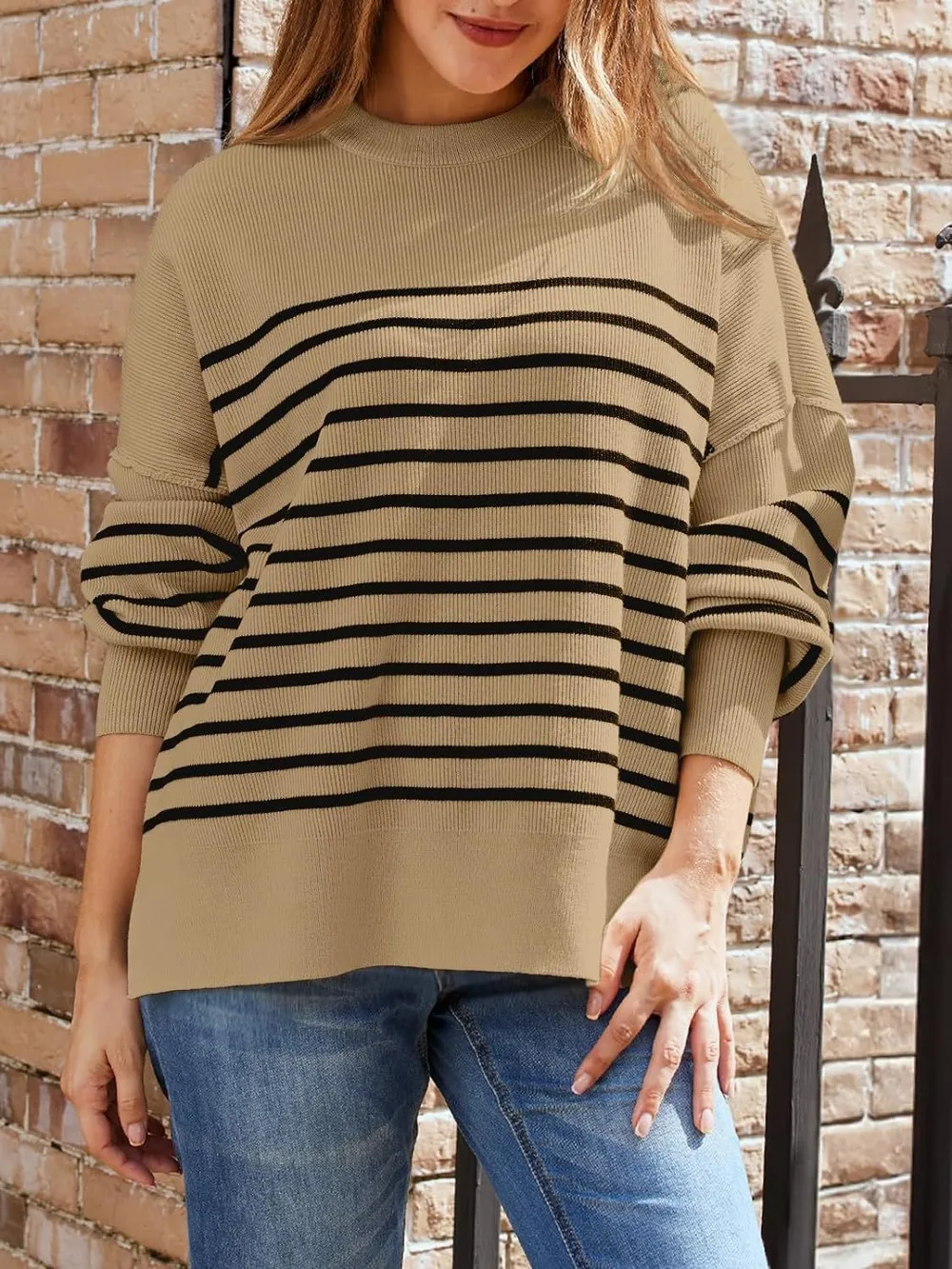 Striped Round Neck Long Sleeve Sweatshirt, image 13