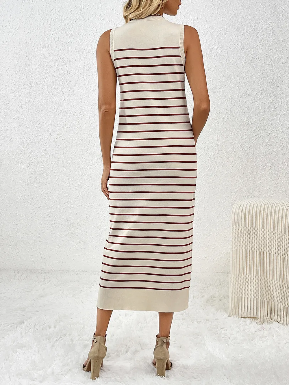 Round Neck Sleeve Midi Knit Dress, image 7