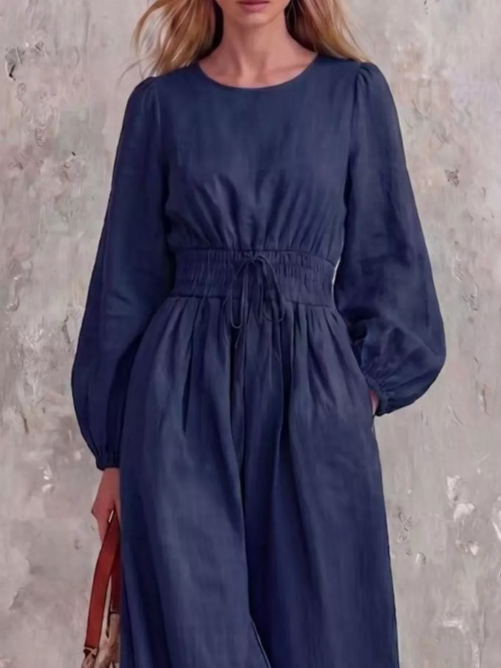 Smocked Waist Long-Sleeve Jumpsuit, image 2