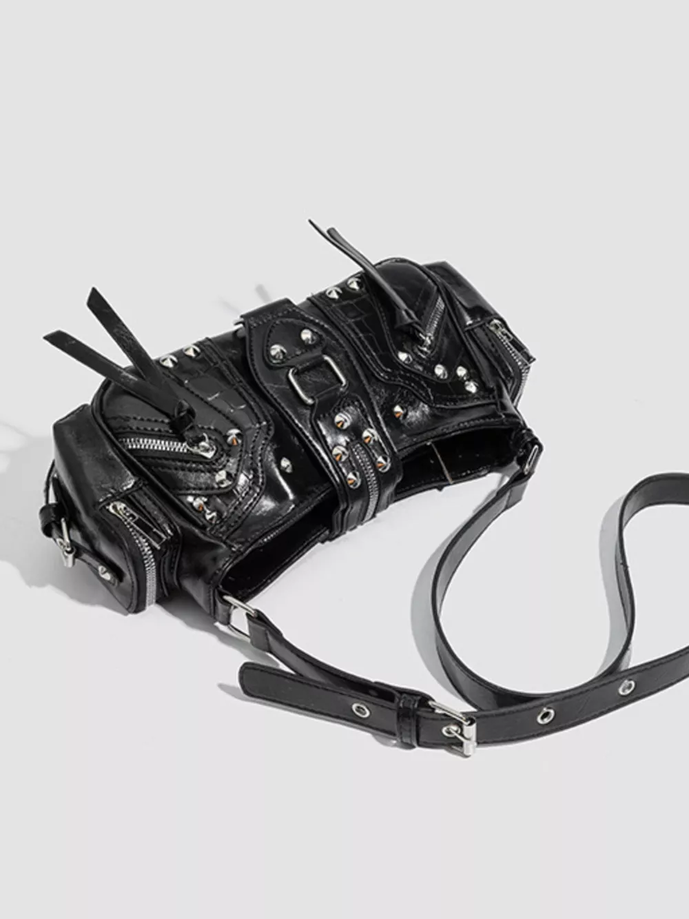 Y2K Style Rivet Embellished Patent Leather Shoulder Bag, image 7