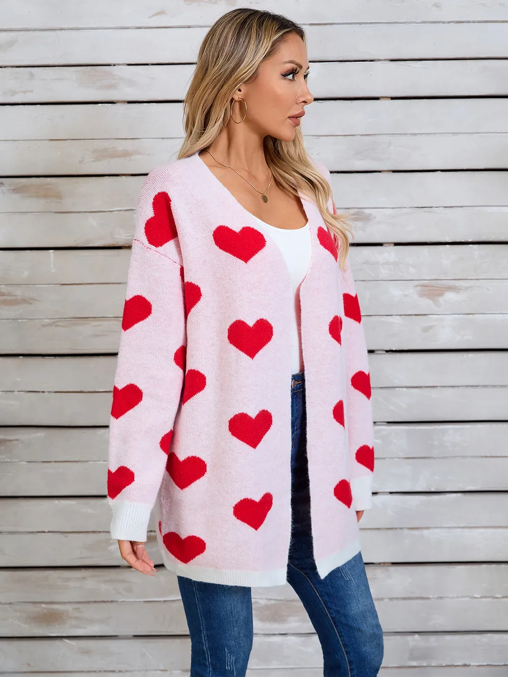 Heart Open Front Long Sleeve Cardigan, image 5