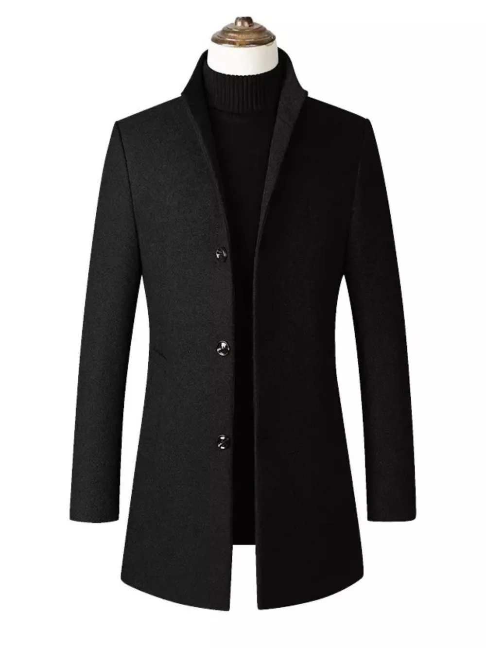 Men's Plus Size Slim Fit Stand Collar Overcoat, image 3