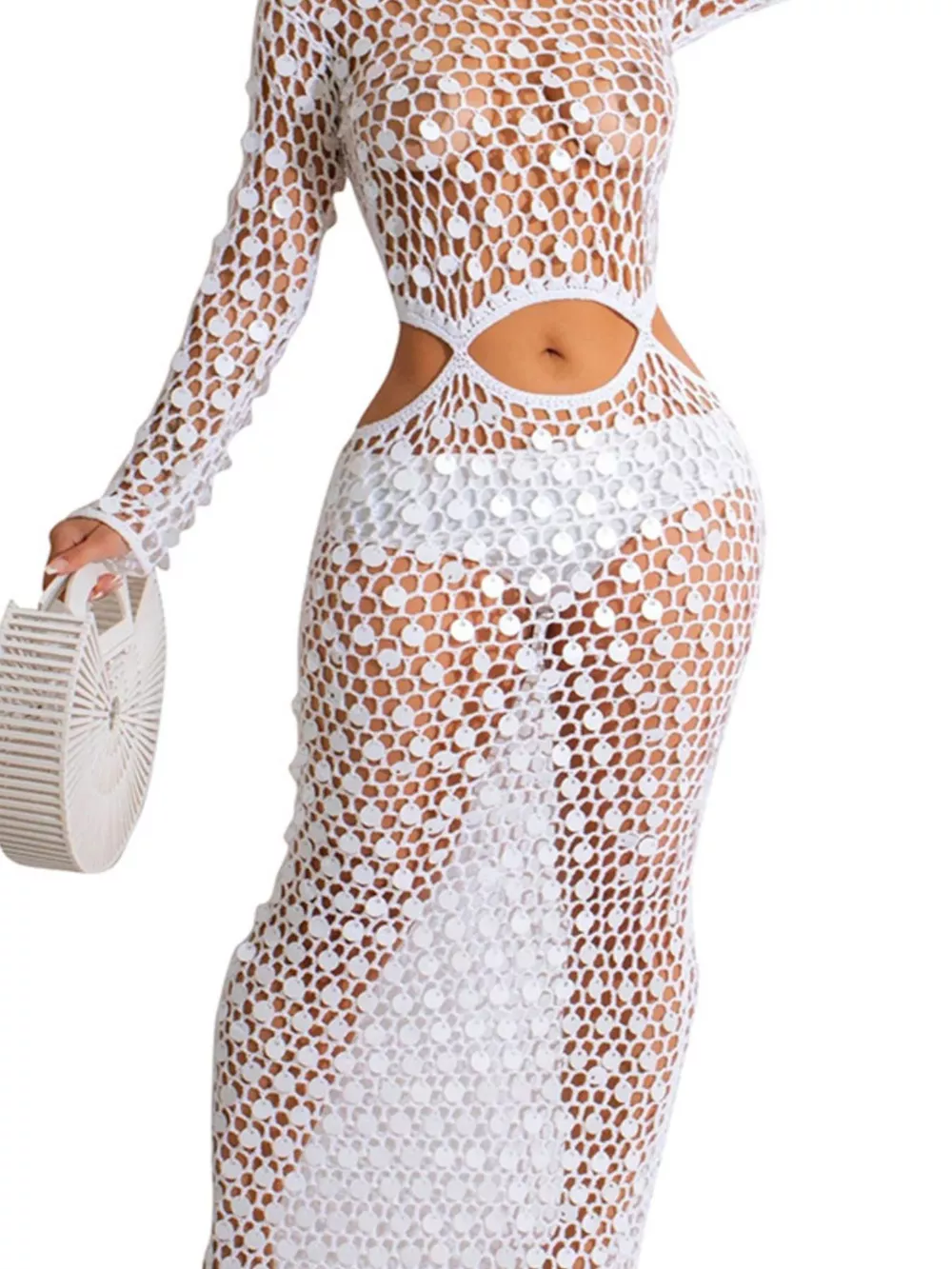 Sequin Mesh Cutout Maxi Dress, image 6