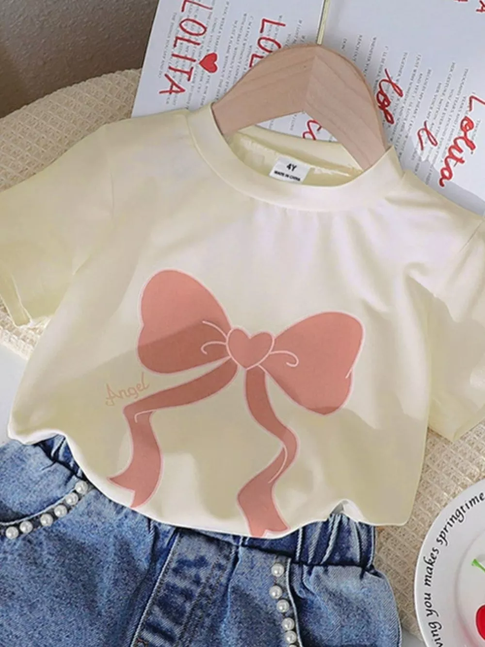 Children's Bowknot T-shirt and Denim Shorts Set, image 16