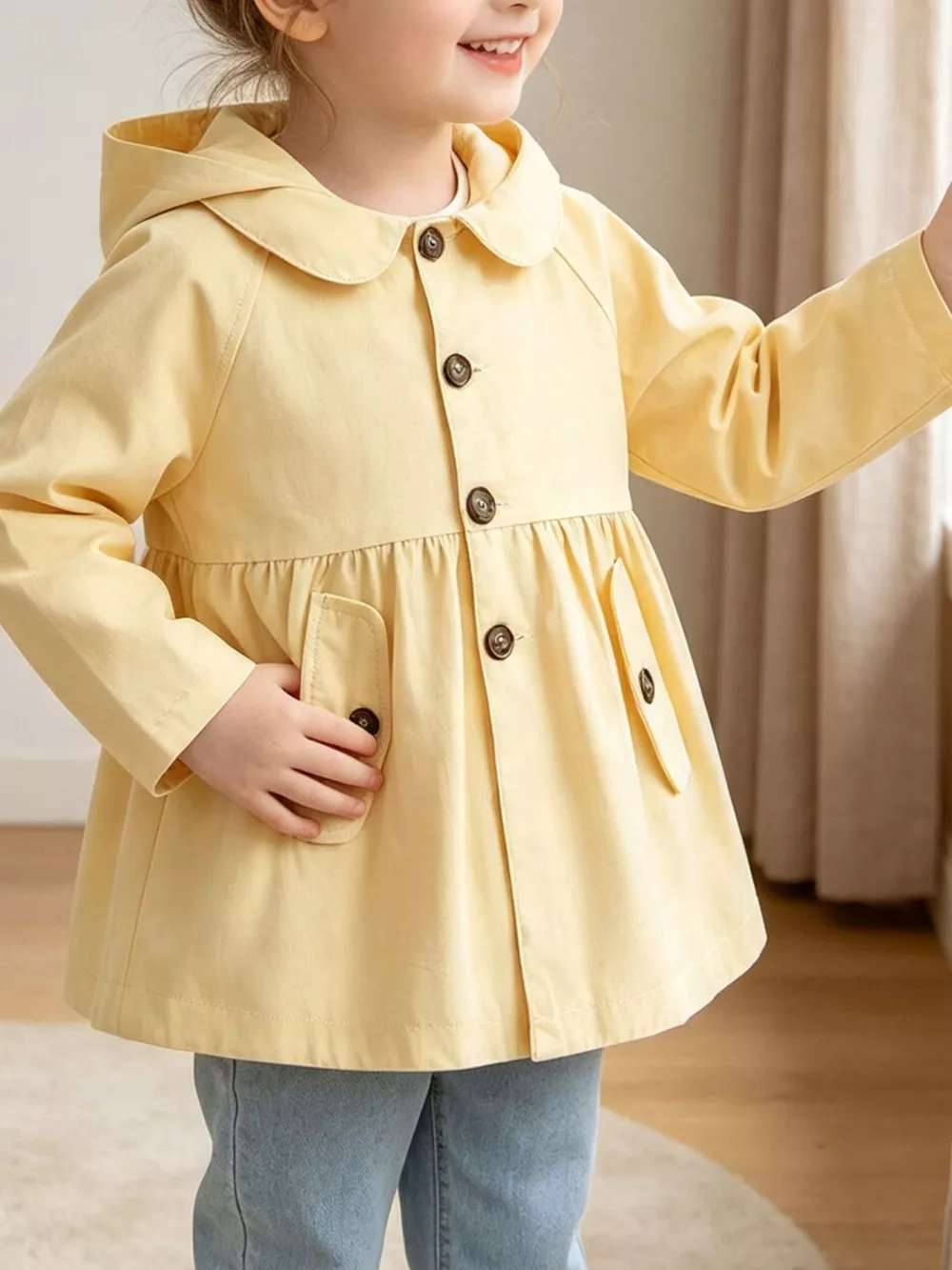 Children's Hooded Peplum Trench Coat