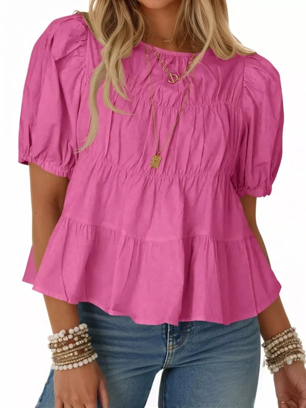 Ruched Tiered Puff Sleeve Blouse, image 29