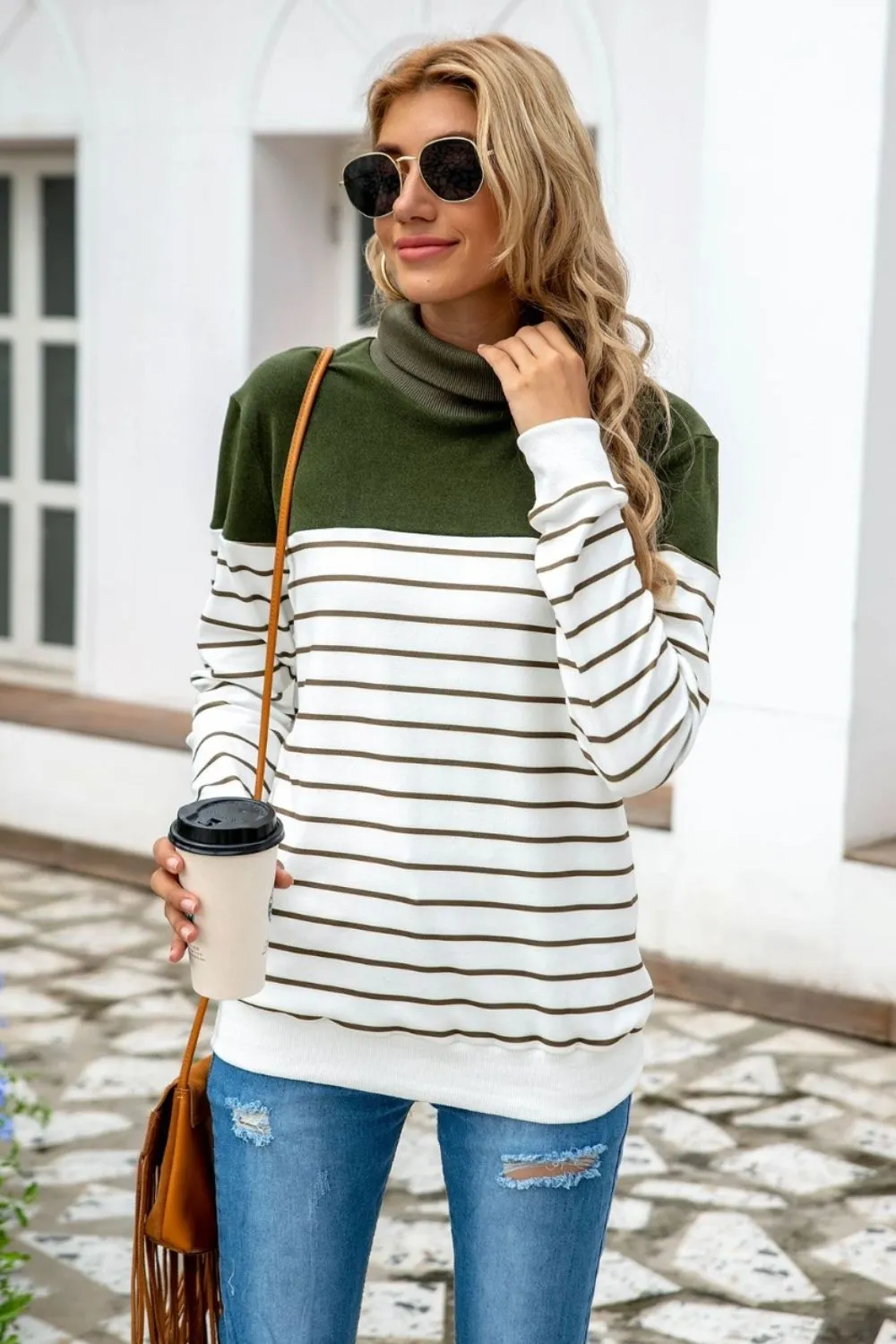 Striped Contrast Turtleneck Sweater, image 4