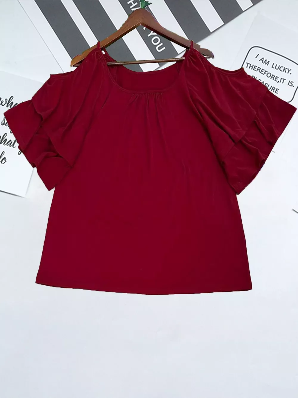 Cold Shoulder Ruffle Sleeve T-Shirt, image 7