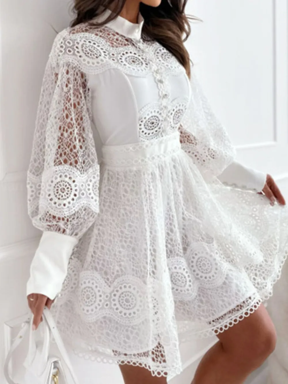 Lace Lantern Sleeve Mini Dress, image 19