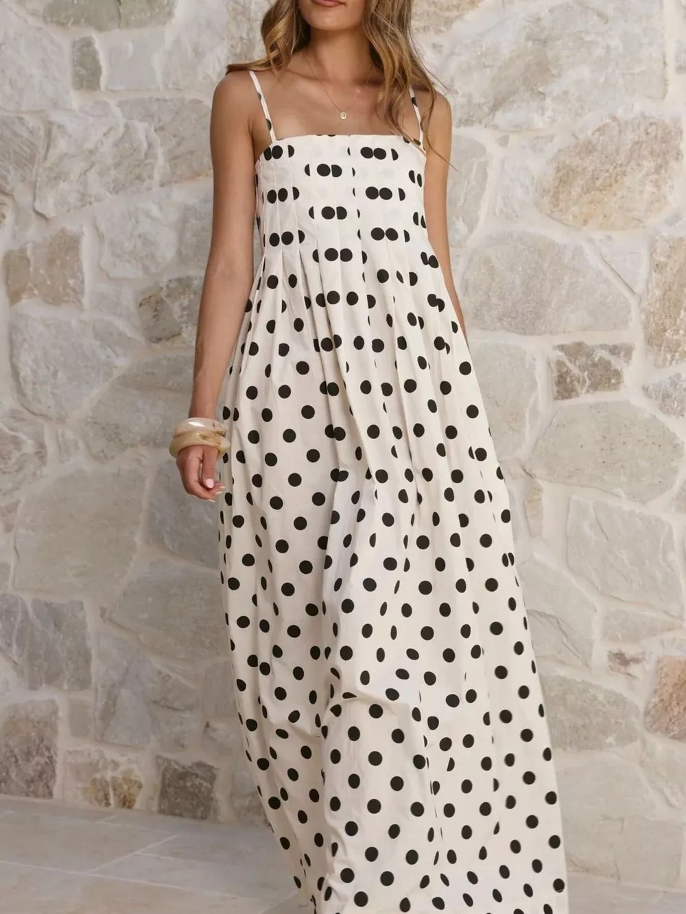 Polka Dot Pleated Detail Maxi Dress, image 10